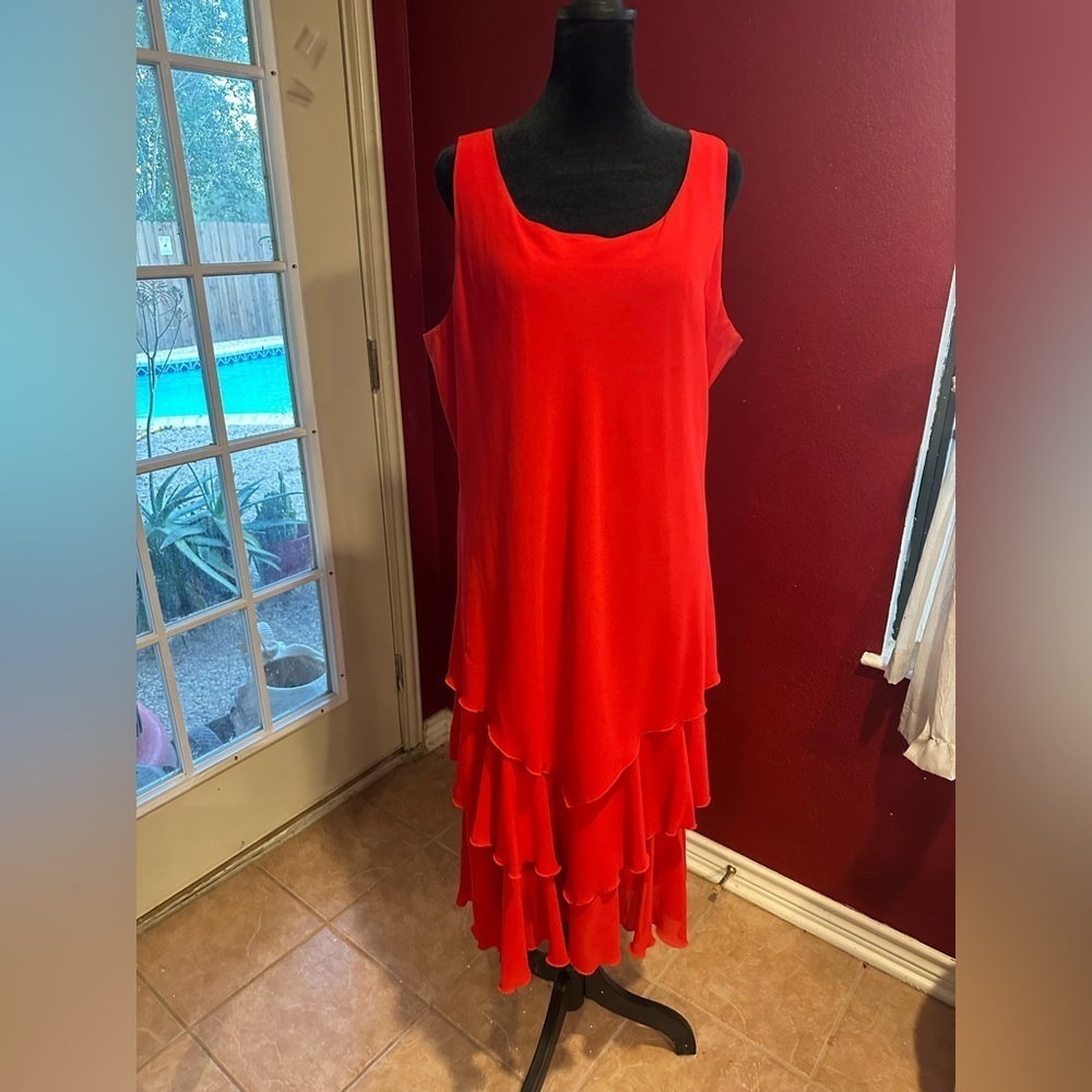 Vtg 80s Cattiva Saks Fifth Avenue Red Tiered Ruffle Dress Jacket Set Sz 12 USA - Picture 11 of 12